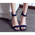 factory wholesale high heel suede leather square peep toe blue sandals